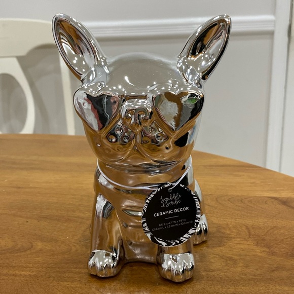 NWT.  Scribble & Scribe, ceramic, silver electroplated, French Bulldog. - Picture 1 of 11